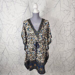 Sahiba Paisley Printed Drawstring Cinch Waist Kaftan Beach Cover